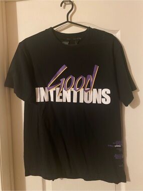VLONE Black 'Good Intentions' Graphic Tee with Purple and Yellow Accents
